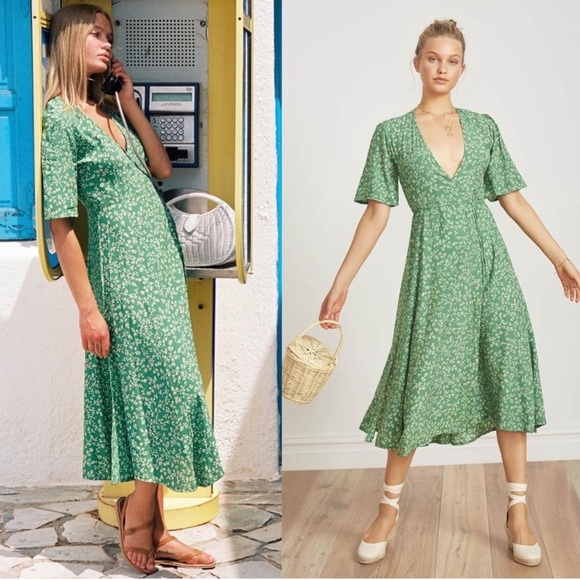 Faithfull The Brand Rivera Wrap Dress in Green Violette Size Medium 6 - Picture 1 of 7